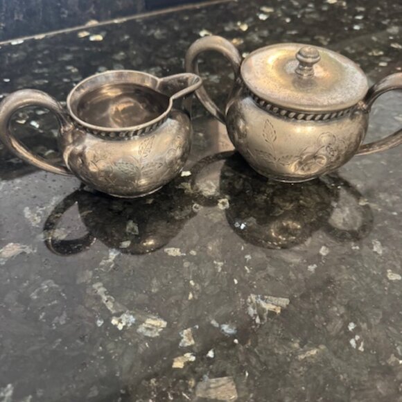 Sterling Silver plated Cream and Sugar Holders - Picture 1 of 11